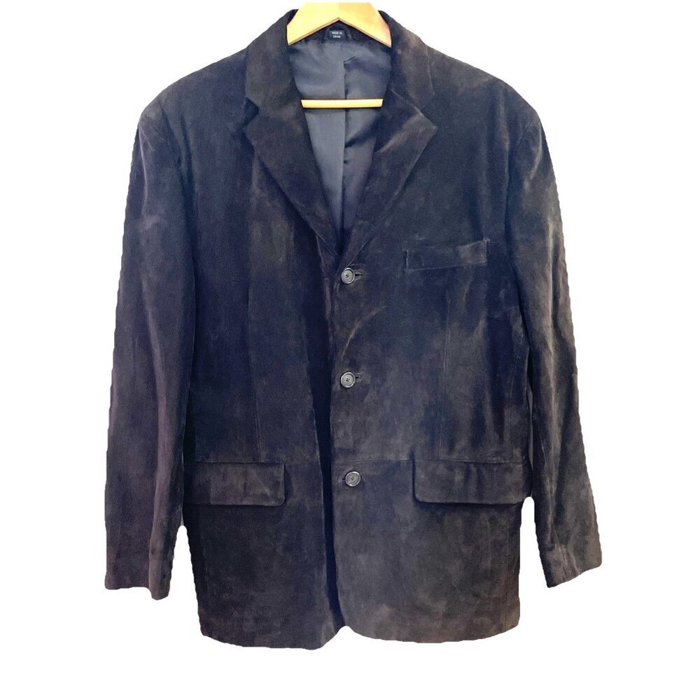 Alfani Suede Leather Blazer Jacket Mens Size 40S Brown Sport Coat Vintage Y2K